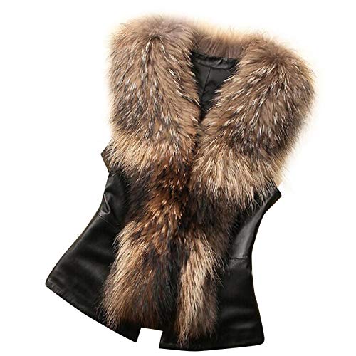 Kunstpelz West Damen Weste Kunstpelz Mäntel ÄRmellose Leder Jacke Winter Warme Pelzmantel mit knöpfen,Slim Fit Pelzweste Elegant Fellweste Outwear Oberteile Tops Lederjacke von Generic