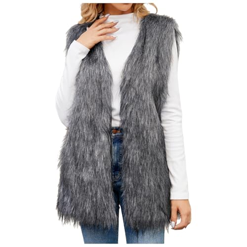 Kunstpelz Weste Damen Ärmellose Fellweste Kunstfell Mantel Faux Pelz Westen Winter Kunstpelzmantel Elegante Winterweste Lange Jacke Leichte Fleecejacke Mode Longweste Classic Cardigan von Generic