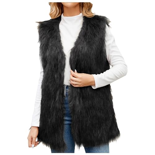 Kunstpelz Weste Damen Ärmellose Fellweste Kunstfell Mantel Faux Pelz Westen Winter Kunstpelzmantel Elegante Winterweste Lange Jacke Leichte Fleecejacke Mode Longweste Classic Cardigan von Generic