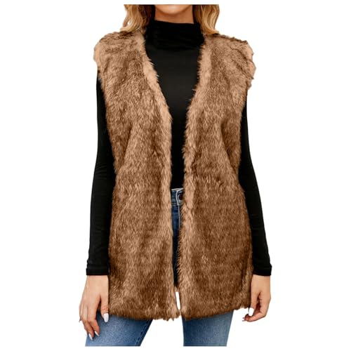 Kunstpelz Weste Damen Ärmellose Fellweste Kunstfell Mantel Faux Pelz Westen Winter Kunstpelzmantel Elegante Winterweste Lange Jacke Leichte Fleecejacke Mode Longweste Classic Cardigan von Generic