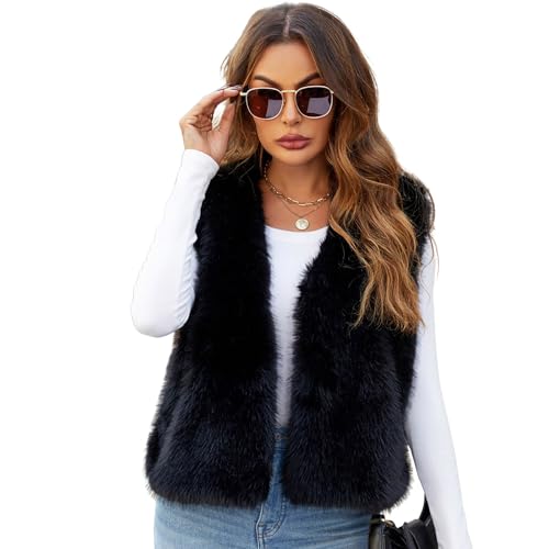 Kunstpelz Weste Damen Ärmellose Fellweste Kunstfell Mantel Faux Pelz Westen Winter Kunstpelzmantel Elegante Winterweste Lange Jacke Leichte Fleecejacke Mode Longweste Classic Cardigan von Generic