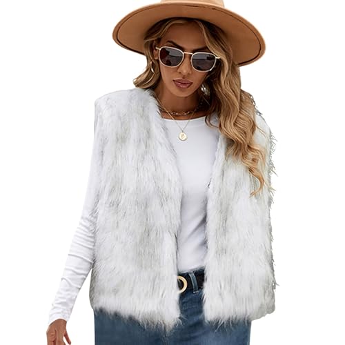 Kunstpelz Weste Damen Ärmellose Fellweste Kunstfell Mantel Faux Pelz Westen Winter Kunstpelzmantel Elegante Winterweste Lange Jacke Leichte Fleecejacke Mode Longweste Classic Cardigan von Generic