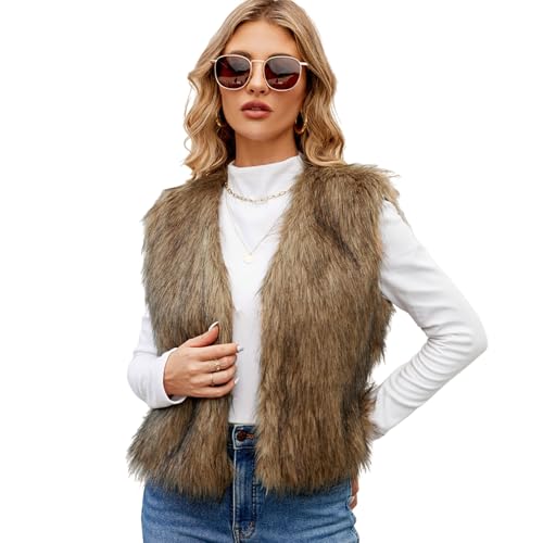 Kunstpelz Weste Damen Ärmellose Fellweste Kunstfell Mantel Faux Pelz Westen Winter Kunstpelzmantel Elegante Winterweste Lange Jacke Leichte Fleecejacke Mode Longweste Classic Cardigan von Generic