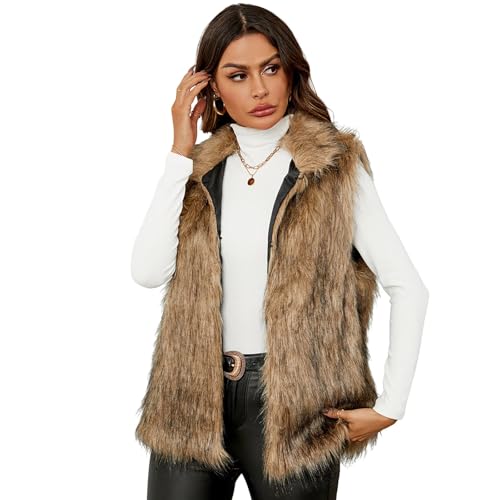 Kunstpelz Weste Damen Ärmellose Fellweste Kunstfell Mantel Faux Pelz Westen Winter Kunstpelzmantel Elegante Winterweste Lange Jacke Leichte Fleecejacke Mode Longweste Classic Cardigan von Generic