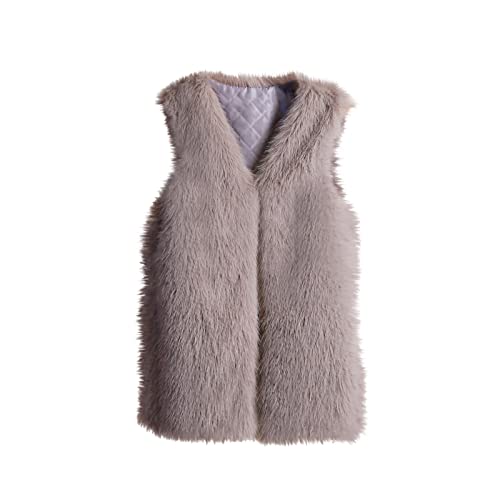 Kunstpelz Weste Damen Mittellang Einfarbig Teddyweste Warme Winterjacke Casual Fellweste Plüschweste V-Ausschnitt Fleeceweste Ärmellos Übergangsweste Bequem Thermoweste Kunstfell Jacke von Generic