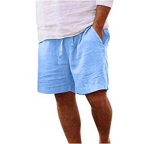 Kurz Leinenhose Herren Sommer Casual Leichte Strandshorts Luftige Lockere Leinen Shorts Einfarbig Strand Hosen mit Taschen Freizeithose Elastische Taille Sommerhose Herren-Shorts von Generic