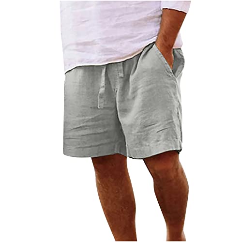 Kurz Leinenhose Herren Sommer Casual Leichte Strandshorts Luftige Lockere Leinen Shorts Einfarbig Strand Hosen mit Taschen Freizeithose Elastische Taille Sommerhose Herren-Shorts von Generic