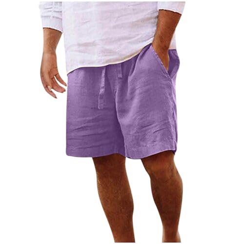 Kurz Leinenhose Herren Sommer Casual Leichte Strandshorts Luftige Lockere Leinen Shorts Einfarbig Strand Hosen mit Taschen Freizeithose Elastische Taille Sommerhose Herren-Shorts von Generic