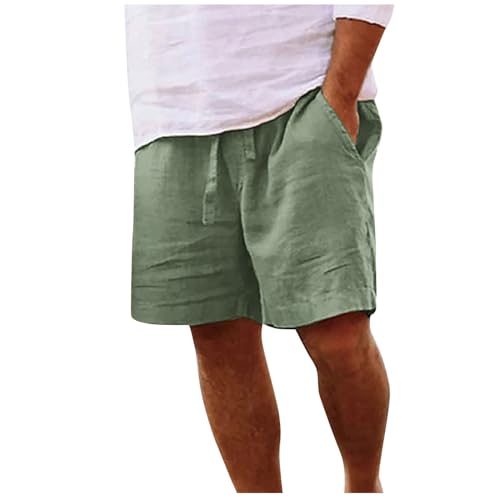 Kurz Leinenhose Herren Sommer Casual Leichte Strandshorts Luftige Lockere Leinen Shorts Einfarbig Strand Hosen mit Taschen Freizeithose Elastische Taille Sommerhose Herren-Shorts von Generic