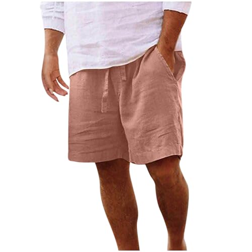 Kurz Leinenhose Herren Sommer Casual Leichte Strandshorts Luftige Lockere Leinen Shorts Einfarbig Strand Hosen mit Taschen Freizeithose Elastische Taille Sommerhose Herren-Shorts von Generic