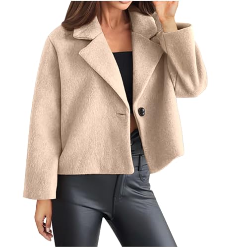 Kurz Wollmantel Damen Rever Knöpfen Mantel Einfarbig Blazer Jacke Trendiges Winterjacke Leichte Wolljacke Essentials Übergangsjacke Winter Freizeitjacke Windbreaker von Generic
