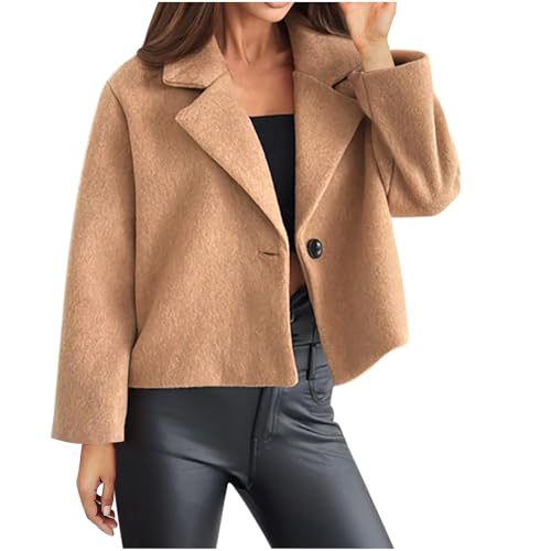 Kurz Wollmantel Damen Rever Knöpfen Mantel Einfarbig Blazer Jacke Trendiges Winterjacke Leichte Wolljacke Essentials Übergangsjacke Winter Freizeitjacke Windbreaker von Generic