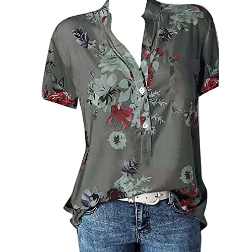 Kurzarm Bluse Damen Elegant V-Ausschnitte Oberteile Leichtes Lose Sommershirts Einfarbig Damenblusen Waffel Strick Hemdbluse Top T-Shirt Tunika von Generic