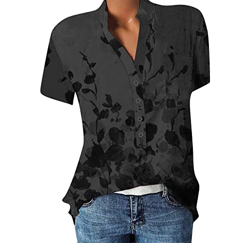 Kurzarm Bluse Damen Elegant V-Ausschnitte Oberteile Leichtes Lose Sommershirts Einfarbig Damenblusen Waffel Strick Hemdbluse Top T-Shirt Tunika von Generic