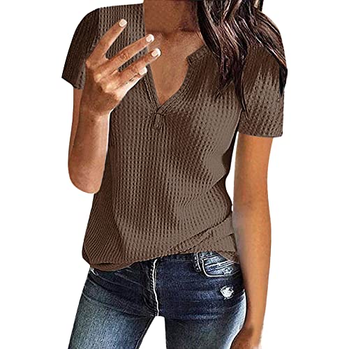 Kurzarm Bluse Damen Elegant V-Ausschnitte Oberteile Leichtes Lose Sommershirts Einfarbig Damenblusen Waffel Strick Hemdbluse Top T-Shirt Tunika Kurzarm Bluse Damen Elegant V-Ausschnitte Oberteile Leichtes Lose Sommershirts Einfarbig Damenblusen Waffel Strick Hemdbluse Top T-Shirt Tunika von Generic