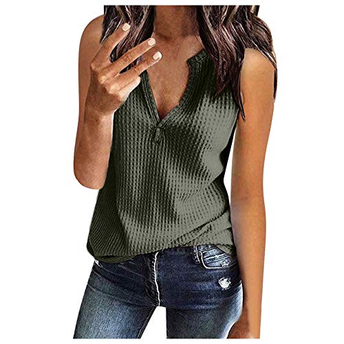 Kurzarm Bluse Damen Elegant V-Ausschnitte Oberteile Leichtes Lose Sommershirts Einfarbig Damenblusen Waffel Strick Hemdbluse Top T-Shirt Tunika von Generic