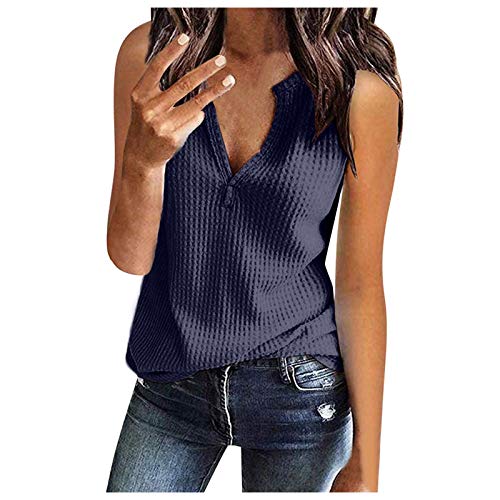 Kurzarm Bluse Damen Elegant V-Ausschnitte Oberteile Leichtes Lose Sommershirts Einfarbig Damenblusen Waffel Strick Hemdbluse Top T-Shirt Tunika von Generic