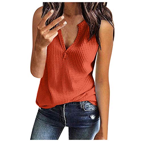 Kurzarm Bluse Damen Elegant V-Ausschnitte Oberteile Leichtes Lose Sommershirts Einfarbig Damenblusen Waffel Strick Hemdbluse Top T-Shirt Tunika von Generic