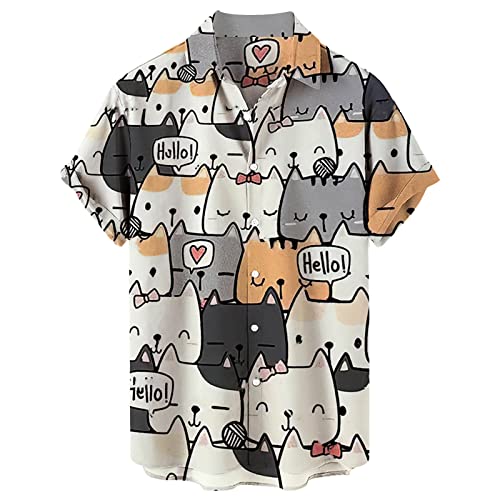 Kurzarm Hemd Herren Sommerhemden Katze Drucken T-Shirt Freizeithemd Männer Hawaiihemd Strand Shirts Interessant Revers Shirt Kurzarmshirt mit Knopf Lose Outdoorshirt von Generic