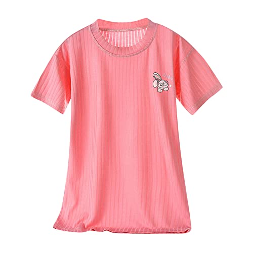 Kurzarm Nachthemd Mädchen Schlafanzug Kinder Kleider Atmungsaktives Schlafkleid Sommer Rundhals Kurz Nachtkleid Lang Pyjama Kleid Baumwolle Prinzessin Nachthemden Teenager Pyjamas (Pink, 2-3 Years) von Generic