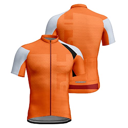 Kurzarm Radtrikot Herren Elastische Atmungsaktive T-Shirt Jersey Funktionsshirt Schnell Trocknen Stoff Fahrradtrikot für Radsport Outdoor Sport(Orange,L) von Generic