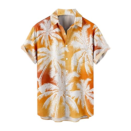 Kurzarmhemd Herren Bunt Shirt Sommer Revers Hemd Hawaiihemd mit Coolem Palmenprint Strandhemd Knopfleiste Freizeithemd Herrenhemden mit Brusttaschen von Generic