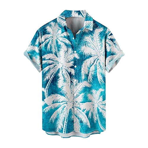 Kurzarmhemd Herren Bunt Shirt Sommer Revers Hemd Hawaiihemd mit Coolem Palmenprint Strandhemd Knopfleiste Freizeithemd Herrenhemden mit Brusttaschen von Generic
