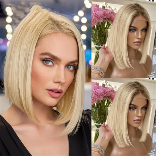 Kurze, Weizenblonde Damen-Bob-Perücke Mit Gebleichten Knoten Und Schweizer Spitze Für Balayage von Generic