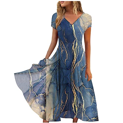 Kurze Ballkleider, Abendkleider Elegant Lang Damen, Kleid Chiffon Elegante Spitze Patchwork Kleid Ausschnitt Langes Kleid Brautjungfer Abendkleid Sommerkleid Mit ärmel Marine 4,XL von Generic