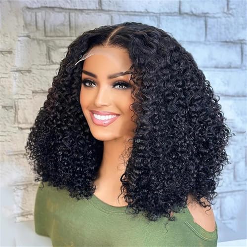 Kurze Bob Perücken Für Damen Vorgezupft 406 Cm 180 Dichte Weiche Leimfreie Verworrene Lockige Lace Front Perücken black 12INCHES von Generic