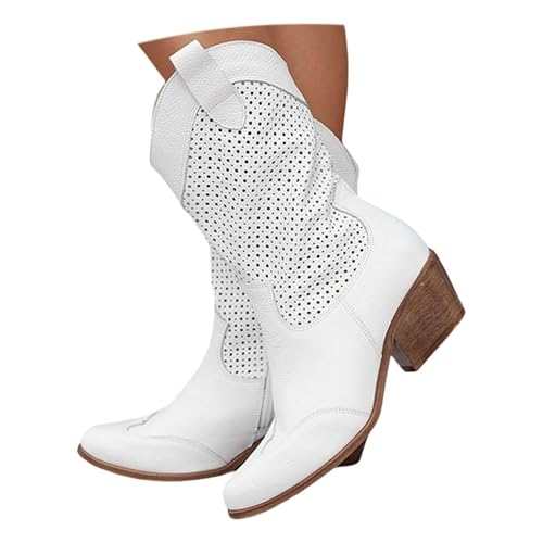 Kurze Cowboy Stiefel für Frauen,Trachten Elegant Wildleder Halbstiefel Spitz Schlupfschuhe Mittelalter Stiefel Slouchy Ruched Leder Solid Color Komfortable Casual Atmungsaktive Westernstiefel von Generic