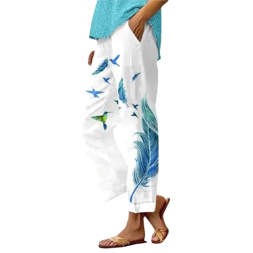 Kurze Haremshose Damen Sommerhose Damen Leicht 7/8 Linen Set Women Damen Baumwolle Leinen Freizeithosen High Waist Hose Damen Elegant Damen Plissee Hose Musselin Hose Damen Damen Leinen Kurzarm von Generic