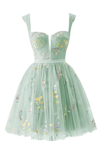 Kurze Heimkehrkleider FüR Damen,Blumenstickerei TüLl Ballkleid Mini-Blumenmuster RüCkenfrei A-Linie Formelles Partykleid Mint Green XS Kurze Heimkehrkleider FüR Damen,Blumenstickerei TüLl Ballkleid Mini-Blumenmuster RüCkenfrei A-Linie Formelles Partykleid Mint Green XS von Generic