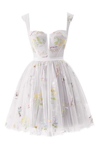 Kurze Heimkehrkleider FüR Damen,Blumenstickerei TüLl Ballkleid Mini-Blumenmuster RüCkenfrei A-Linie Formelles Partykleid White L Kurze Heimkehrkleider FüR Damen,Blumenstickerei TüLl Ballkleid Mini-Blumenmuster RüCkenfrei A-Linie Formelles Partykleid White L von Generic