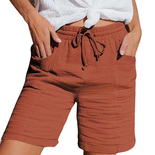 Kurze Hose Damen 2025 Leinen Musselin Shorts Beach Mit Taschen Mode Lässige Stoffhose Freizeit Stretch Gerades Bein Mit Kordelzug Sport Shorts Orange XL Kurze Hose Damen 2025 Leinen Musselin Shorts Beach Mit Taschen Mode Lässige Stoffhose Freizeit Stretch Gerades Bein Mit Kordelzug Sport Shorts Orange XL von Generic