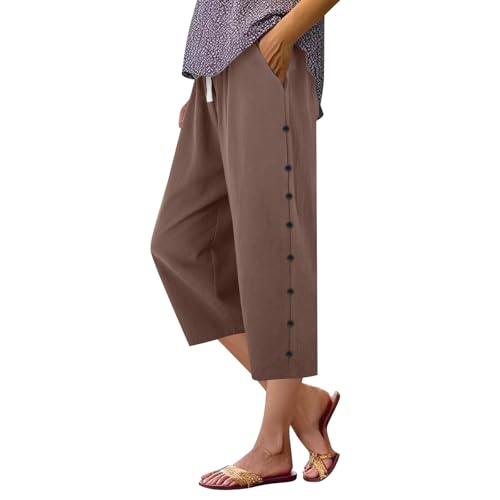 Kurze Hose Damen Sommer Grosse Grössen - Leinenhose Damen 7/8 Sommerhosen Weite Beine Shorts Leicht Und Luftig Stoffhose Oversized Locker Freizeithose Baggy Bequem Sporthose Mit Tasche von Generic