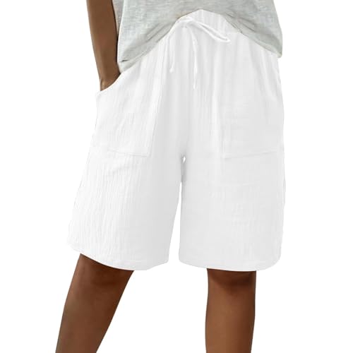 Kurze Hose Damen Sommer Leinen - Musselin Shorts mit Tunnelzug und Taschen knilang Bermudashorts High Waist Damen-Shorts Gerades Bein Freizeitshorts Lässige Strandshorts Baggy Sportshorts Kurze Hose Damen Sommer Leinen - Musselin Shorts mit Tunnelzug und Taschen knilang Bermudashorts High Waist Damen-Shorts Gerades Bein Freizeitshorts Lässige Strandshorts Baggy Sportshorts von Generic
