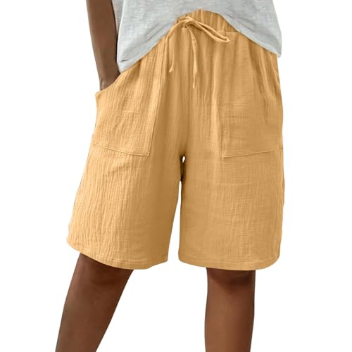 Kurze Hose Damen Sommer Leinen - Musselin Shorts mit Tunnelzug und Taschen knilang Bermudashorts High Waist Damen-Shorts Gerades Bein Freizeitshorts Lässige Strandshorts Baggy Sportshorts Kurze Hose Damen Sommer Leinen - Musselin Shorts mit Tunnelzug und Taschen knilang Bermudashorts High Waist Damen-Shorts Gerades Bein Freizeitshorts Lässige Strandshorts Baggy Sportshorts von Generic