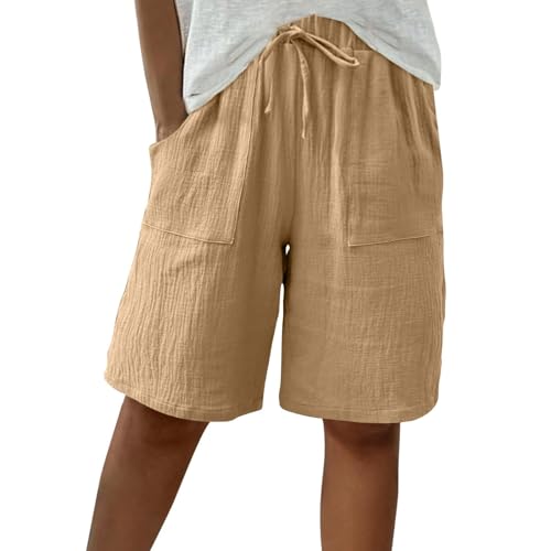 Kurze Hose Damen Sommer Leinen - Musselin Shorts mit Tunnelzug und Taschen knilang Bermudashorts High Waist Damen-Shorts Gerades Bein Freizeitshorts Lässige Strandshorts Baggy Sportshorts Kurze Hose Damen Sommer Leinen - Musselin Shorts mit Tunnelzug und Taschen knilang Bermudashorts High Waist Damen-Shorts Gerades Bein Freizeitshorts Lässige Strandshorts Baggy Sportshorts von Generic