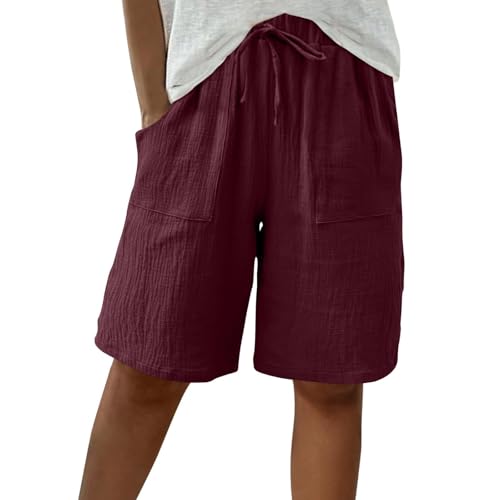 Kurze Hose Damen Sommer Leinen - Musselin Shorts mit Tunnelzug und Taschen knilang Bermudashorts High Waist Damen-Shorts Gerades Bein Freizeitshorts Lässige Strandshorts Baggy Sportshorts Kurze Hose Damen Sommer Leinen - Musselin Shorts mit Tunnelzug und Taschen knilang Bermudashorts High Waist Damen-Shorts Gerades Bein Freizeitshorts Lässige Strandshorts Baggy Sportshorts von Generic