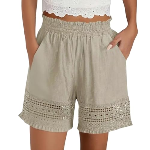 Kurze Hose Damen mit Spitzenrand, Sommer Musselin Shorts Leinenhose Retro Spitze High Waist Shorts Knielang Bermuda Kurze Hosen Sport Lässige Sweatshorts Mädchen Kurze Hose Damen mit Spitzenrand, Sommer Musselin Shorts Leinenhose Retro Spitze High Waist Shorts Knielang Bermuda Kurze Hosen Sport Lässige Sweatshorts Mädchen von Generic