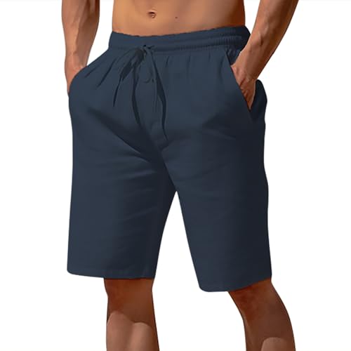 Kurze Hosen Herren Baumwolle Leinen Shorts Leichte Luftige Sommershorts Einfarbige Lockere Passform Kurze Freizeithose mit Gummizug Casual Strandshorts mit Tunnelzug und Taschen Sweatshorts von Generic