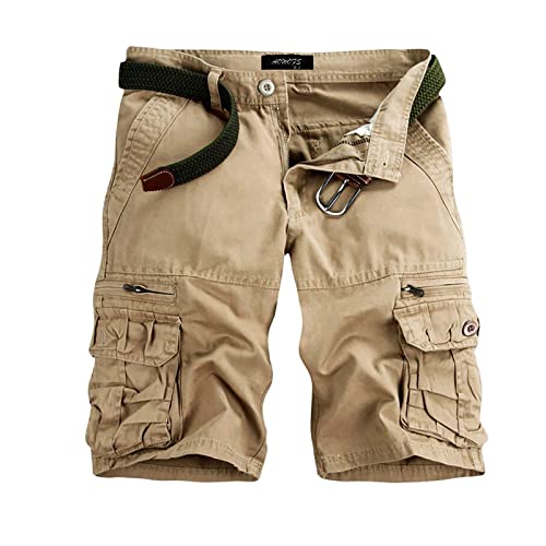 Kurze Hosen Herren Cargo Jeans, Chino Cargo Shorts Herren Camouflage 3/4 Cargoshorts Leicht mit 6 Taschen Bermuda Cargohose Outdoor Regular Fit Freizeithose Schnelltrocknend Laufshorts (1-Beige, 34) von Generic