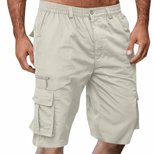 Kurze Hosen Herren Cargohose Sommer Einfarbige Shorts Elastische Taille Sommerhose mit Tasche Sportshorts Locker Freizeithosen Kurz Arbeitshose,Grau,4XL von Generic