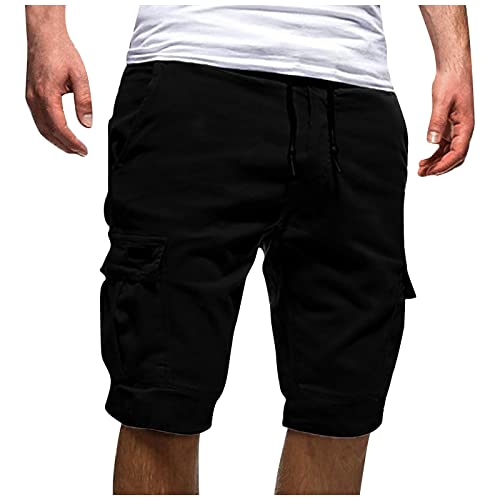 Kurze Hosen Herren Elastische Taille Cargo Shorts Baumwolle Bermuda Shorts Sommer Arbeitshose mit Taschen,Schwarz,3XL von Generic