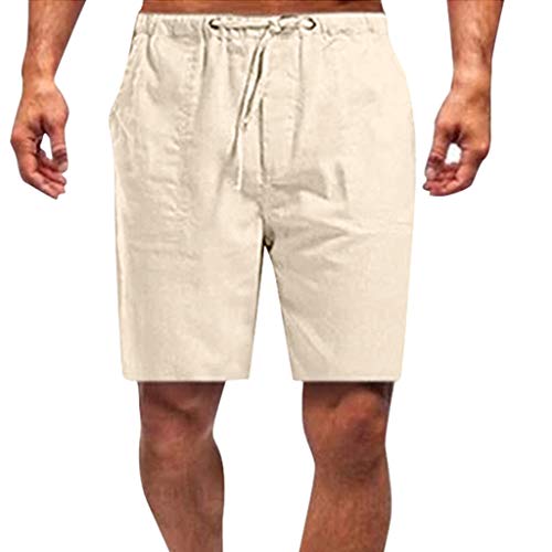 Kurze Hosen Herren Kurz Leinenhose Baumwolle Shorts Sommer Einfarbig Leinen Shorts Jogging Lässige Leicht Freizeithose Strandhose Stoffhose mit Taschen und Kordelzug Bermuda Hose Sommerhose von Generic