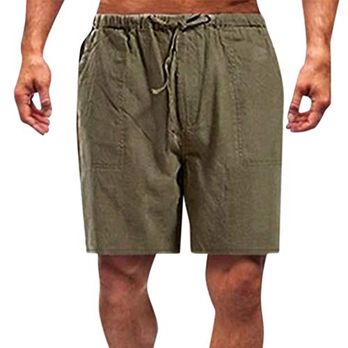 Kurze Hosen Herren Kurz Leinenhose Baumwolle Shorts Sommer Einfarbig Leinen Shorts Jogging Lässige Leicht Freizeithose Strandhose Stoffhose mit Taschen und Kordelzug Bermuda Hose Sommerhose von Generic