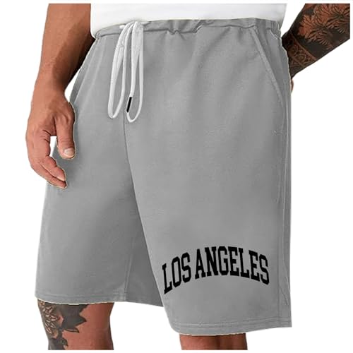 Kurze Hosen Herren Lässig Baggy Sporthose Los Angeles Regulär Fit Sommerhose Vintage Kurze Hosen Einfarbig Baumwolle Mit Taschen Freizeithose Laufshorts Bermuda Short von Generic