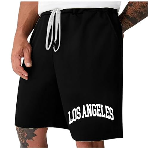 Kurze Hosen Herren Lässig Baggy Sporthose Los Angeles Regulär Fit Sommerhose Vintage Kurze Hosen Einfarbig Baumwolle Mit Taschen Freizeithose Laufshorts Bermuda Short von Generic