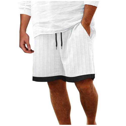 Kurze Hosen Herren Shorts Leinen Baumwolle Herrenshorts Sommer Freizeit Sporthose Stretch Jogginghose Elastische Tunnelzug Sweatshorts Bequeme Weich Activewear-Shorts Sale Weiß L von Generic